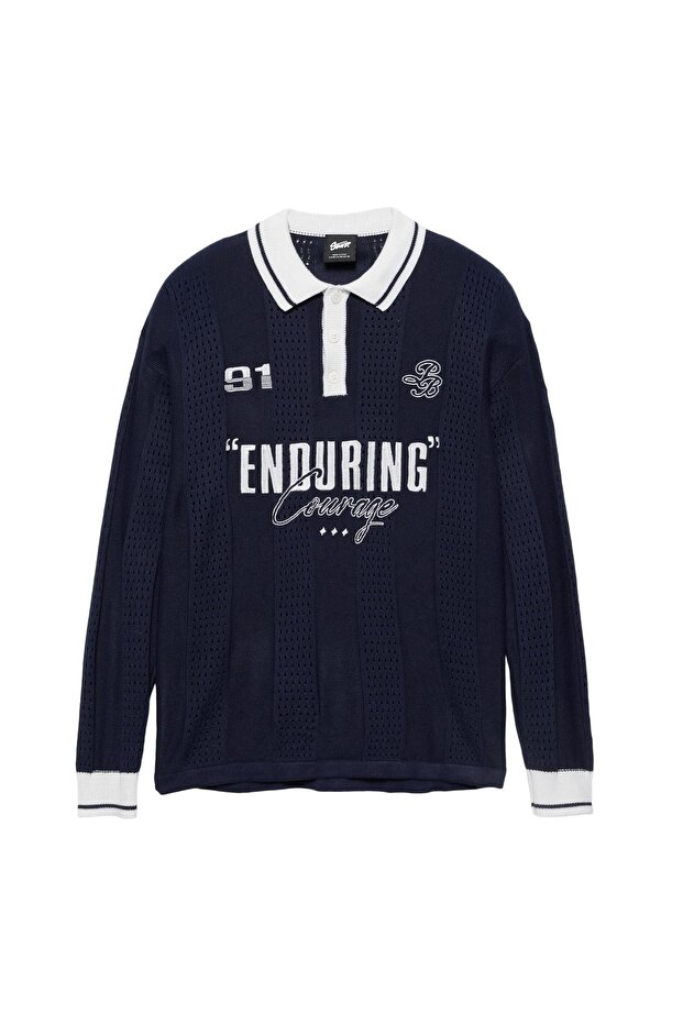 Grafik detaylı örme futbol polo - 4