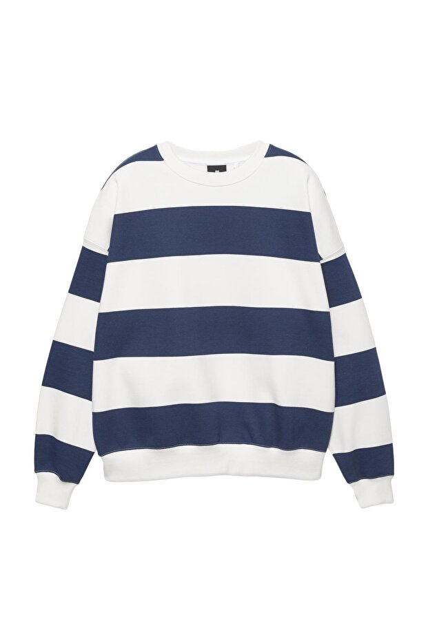 Bisiklet yaka çizgili sweatshirt - 4