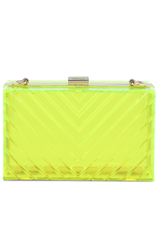 Women Yellow Transparent Chevron Pattern Clear Clutch Bags