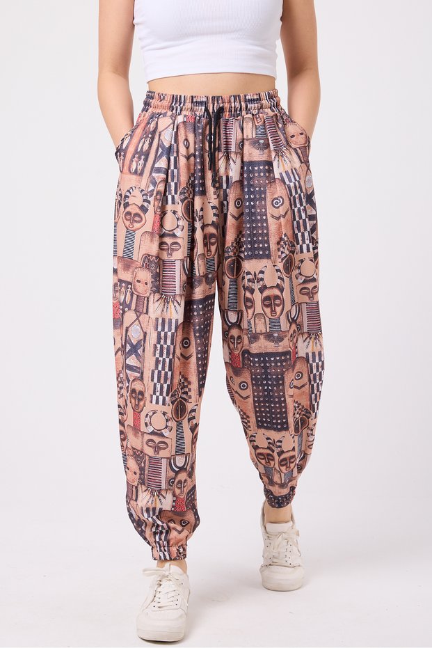 Women's Street Style Printed Crinkled Sports Harem Pants