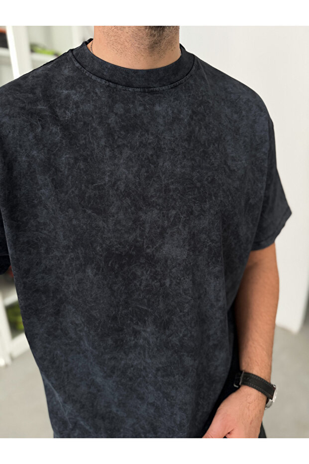 Siyah Yıkamalı Basic Oversize T-Shirt C-099 - 5