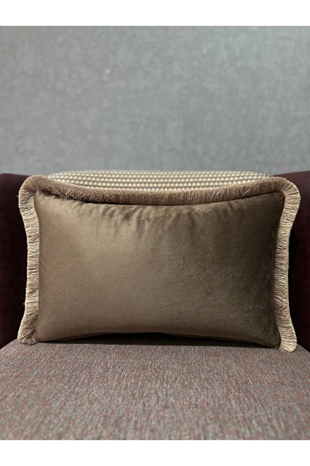 Imported Silk Velvet Brown Color Tasseled Cushion Cover 30X50 cm