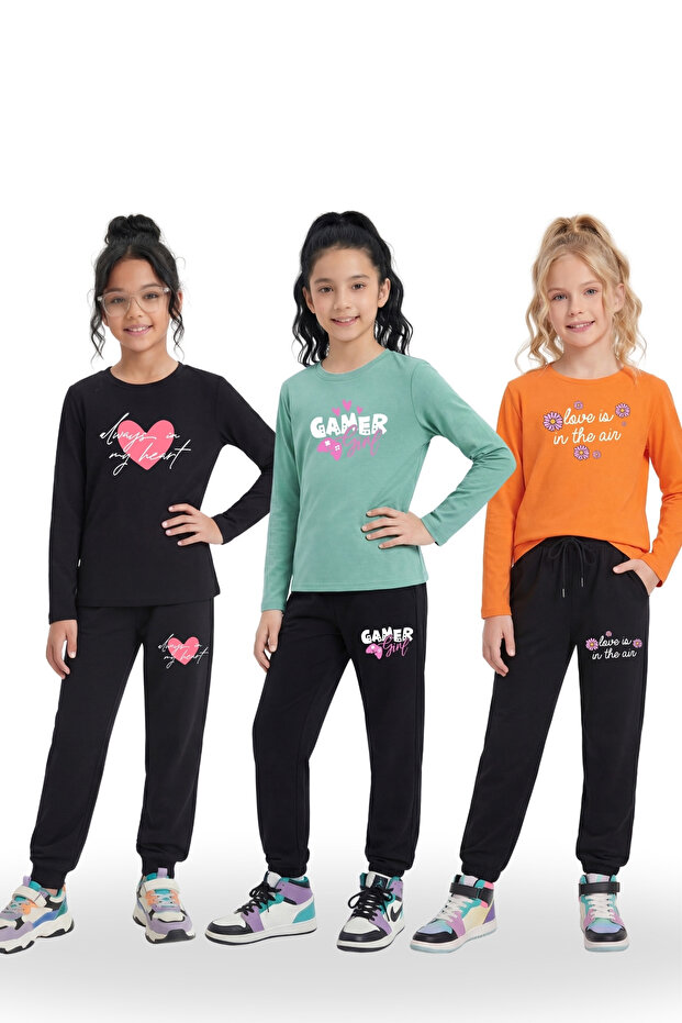 Girls' 3-Piece Tracksuit Set – 6-Piece Long Sleeve Sweatshirt and Sweatpants Set