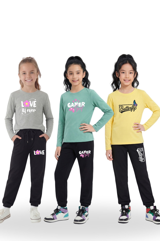 Girls' 3-Piece Tracksuit Set – 6-Piece Long Sleeve Sweatshirt and Sweatpants Set