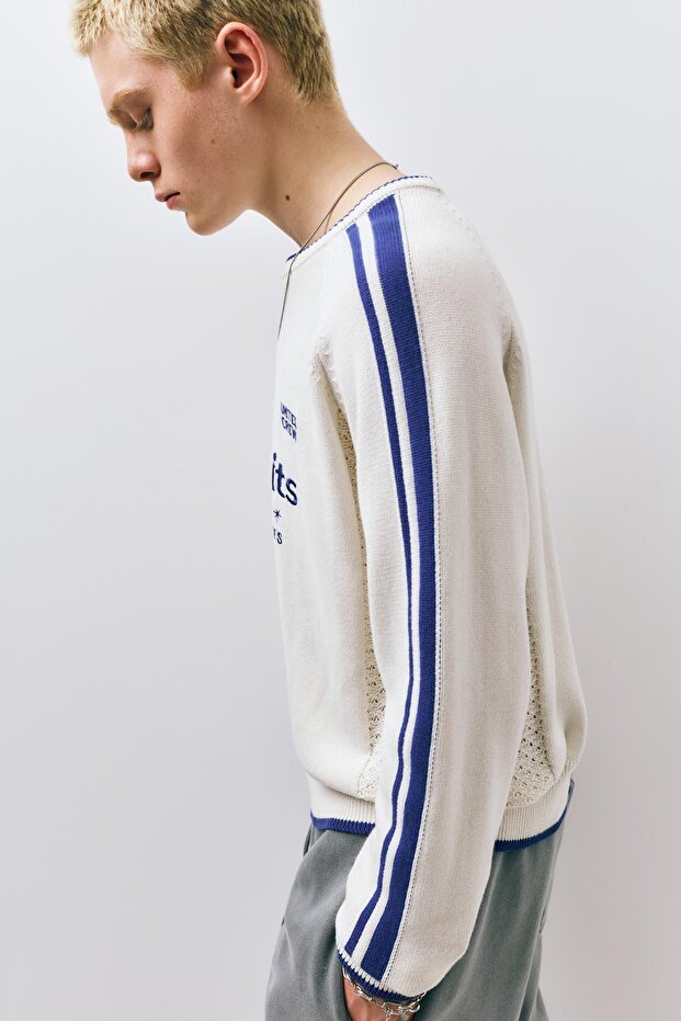 STWD işlemeli çizgili kazak - 5