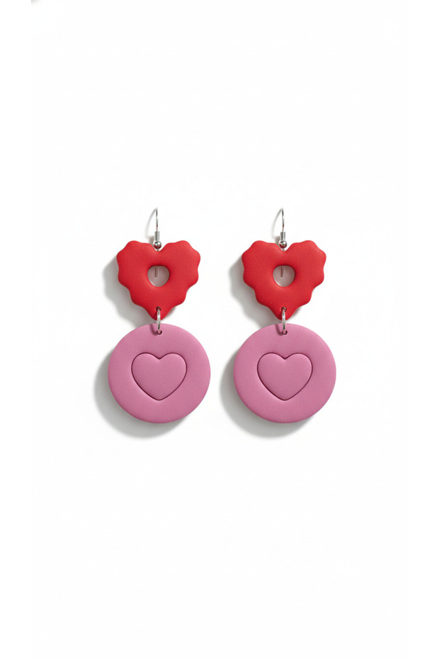 Cherrypop Red and Pink Heart Detailed Polymer Clay Earrings