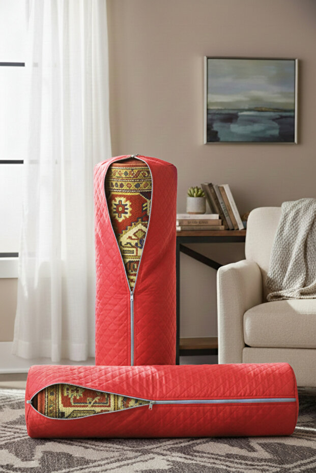 Rug and Carpet Storage Bag - Red 2-Piece Zippered Rug Cover - Compatible with up to 6m