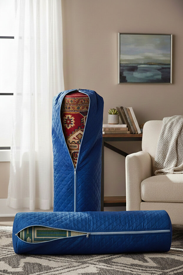 Rug and Carpet Storage Bag - Navy Blue 2-Piece Zippered Rug Cover - Compatible with up to 6m