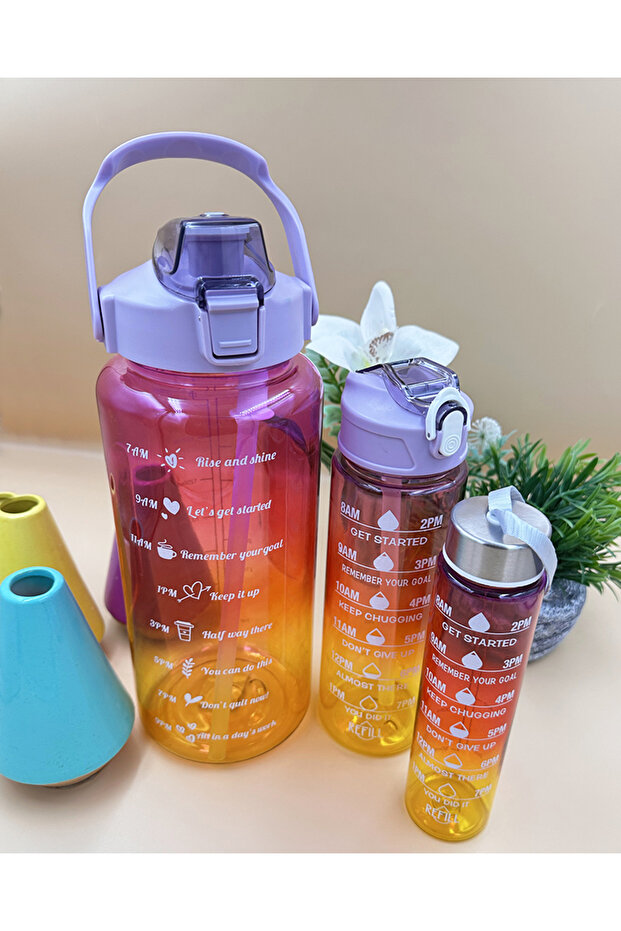 3.5 L Set of 3 Transparent Motivational Water Bottles 2Lt+900Ml+600Ml Tritan Water Bottle