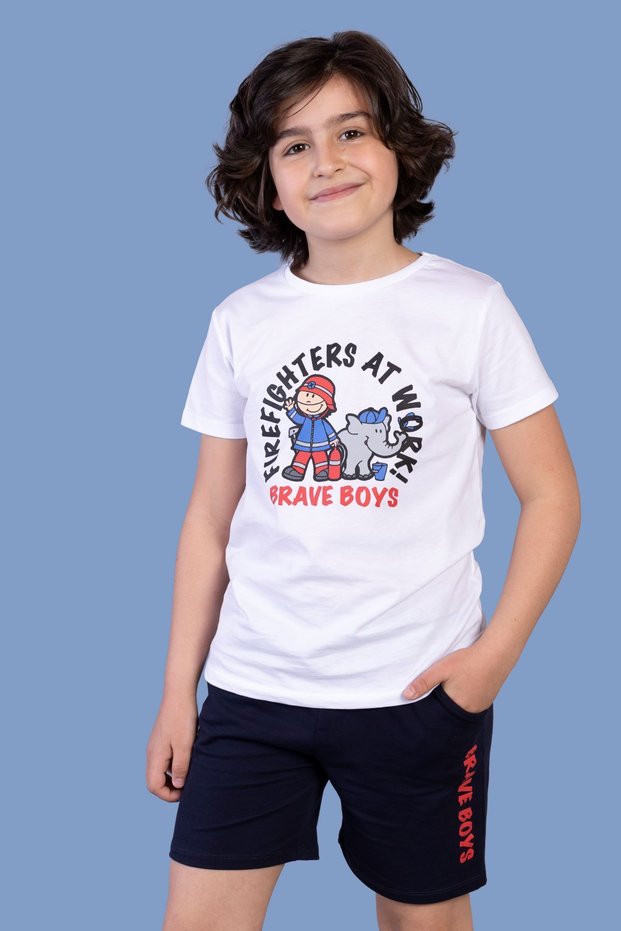 Boys' 2-Piece Set: Printed Crew Neck T-Shirt & Elastic Waist Pocket Shorts