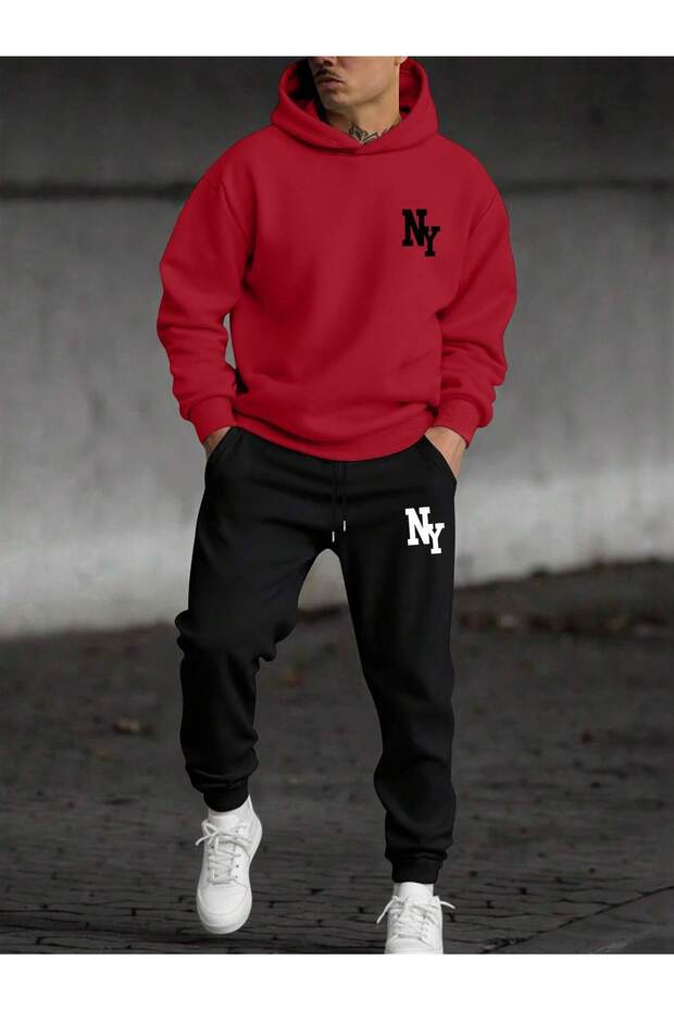 Men's Hooded Sweatshirt Top and Bottom Tracksuit Set Printed