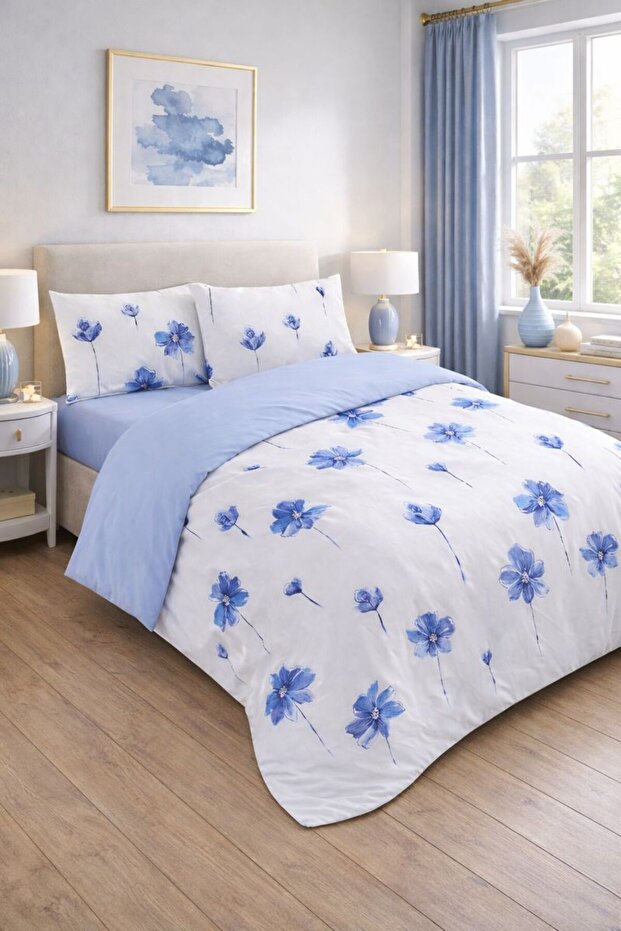 طقم غطاء لحاف مزدوج الجوانب مع ملاءة مطاطية منقوشة - 2