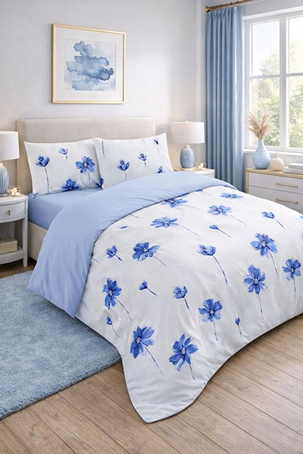 طقم غطاء لحاف مزدوج الجوانب مع ملاءة مطاطية منقوشة - 4