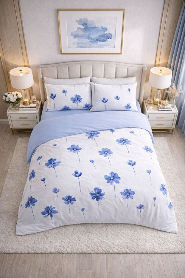 طقم غطاء لحاف مزدوج الجوانب مع ملاءة مطاطية منقوشة - 1