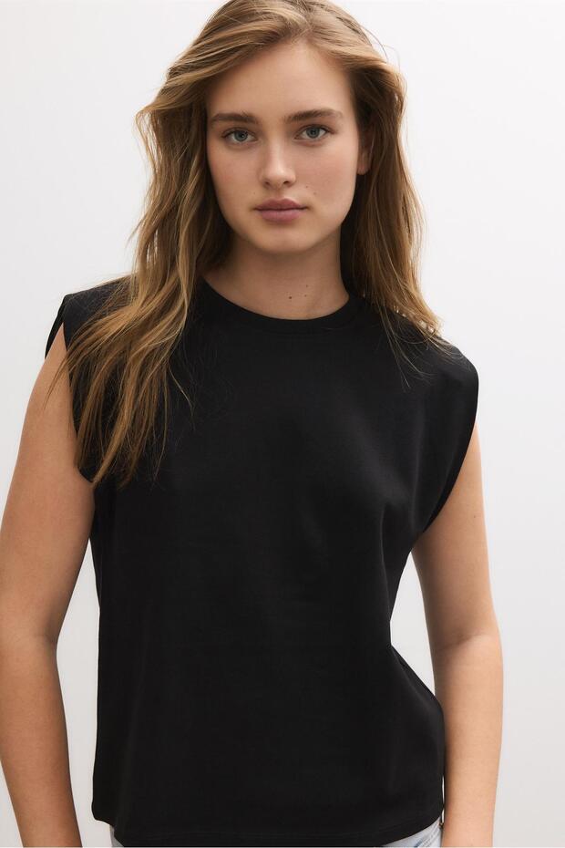 Basic vatkalı t-shirt - 3