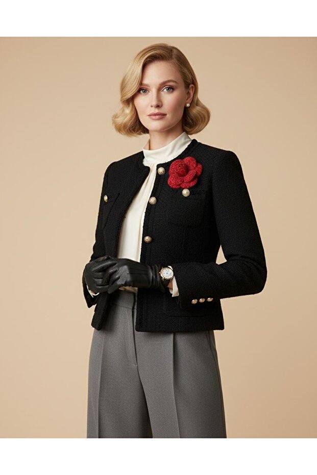 Tweed kumaş Kamelya Broş - 3