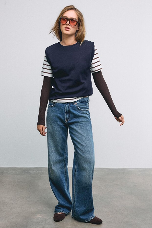 Basic vatkalı t-shirt - 2