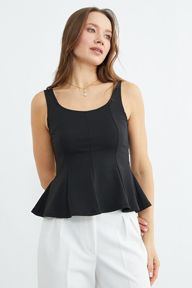 Kalın Askılı Peplum Bluz - 6