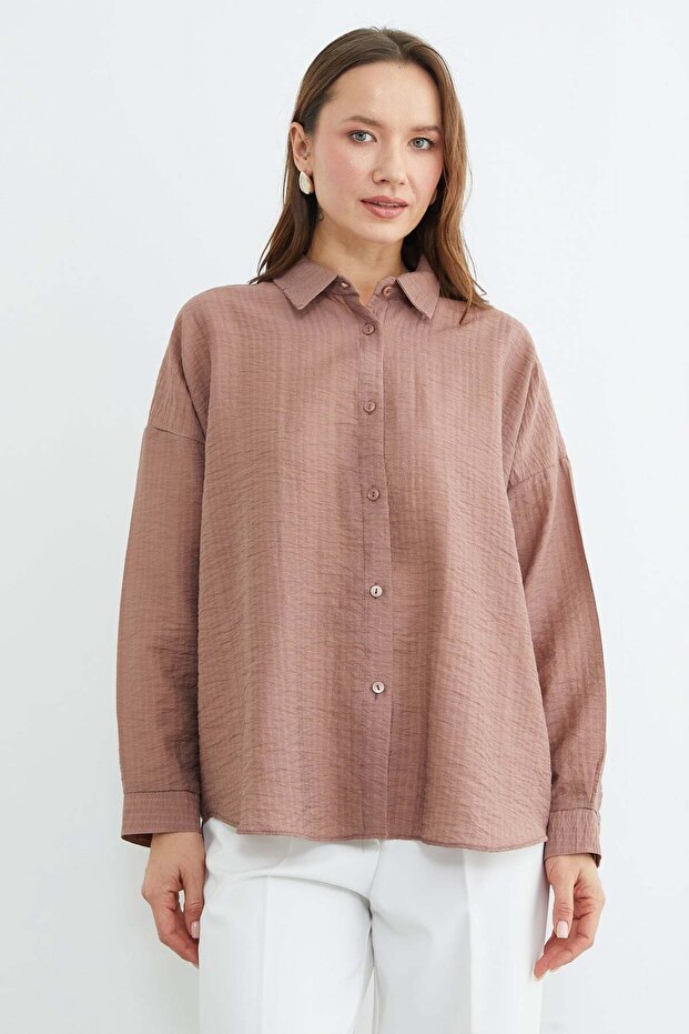 Basic Düğmeli Krinkıl Gömlek - 3