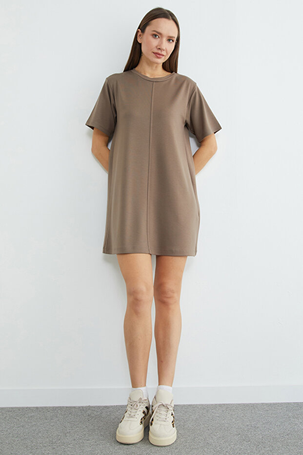 Basic Çimalı Mini Boy Modal Elbise - 6