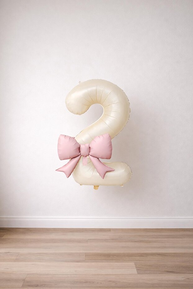Pink Bow & Cream 2 Number Foil Balloon Set