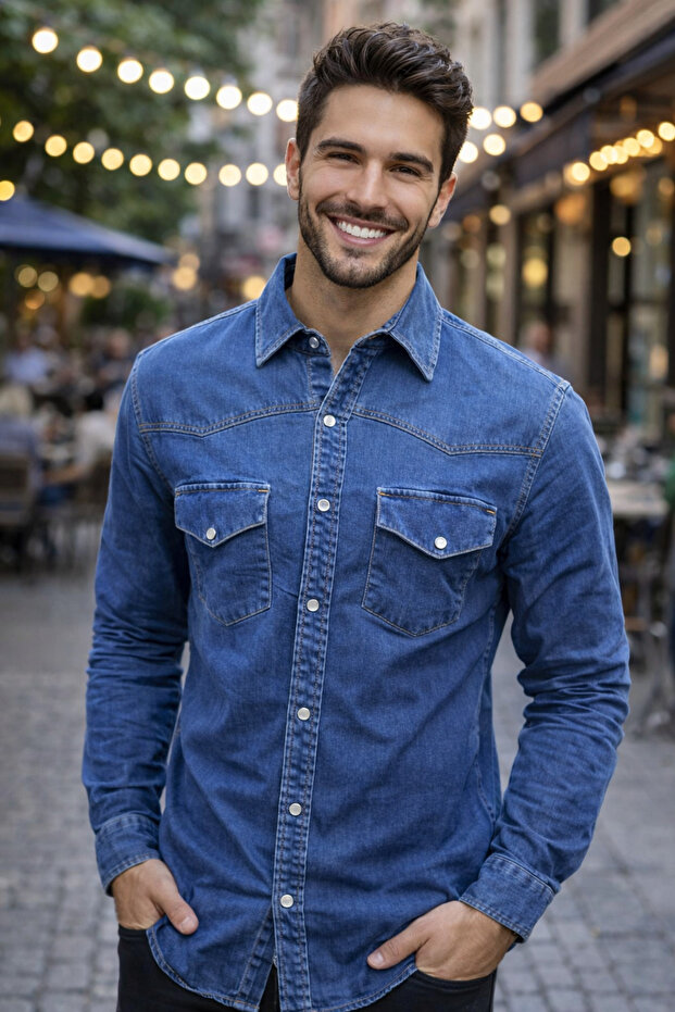 Men's Blue Color Denim Shirt