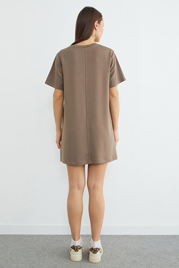 Basic Çimalı Mini Boy Modal Elbise - 8