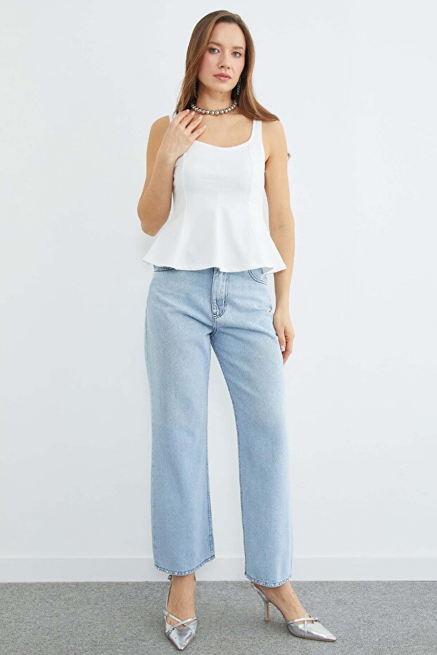 Kalın Askılı Peplum Bluz - 6