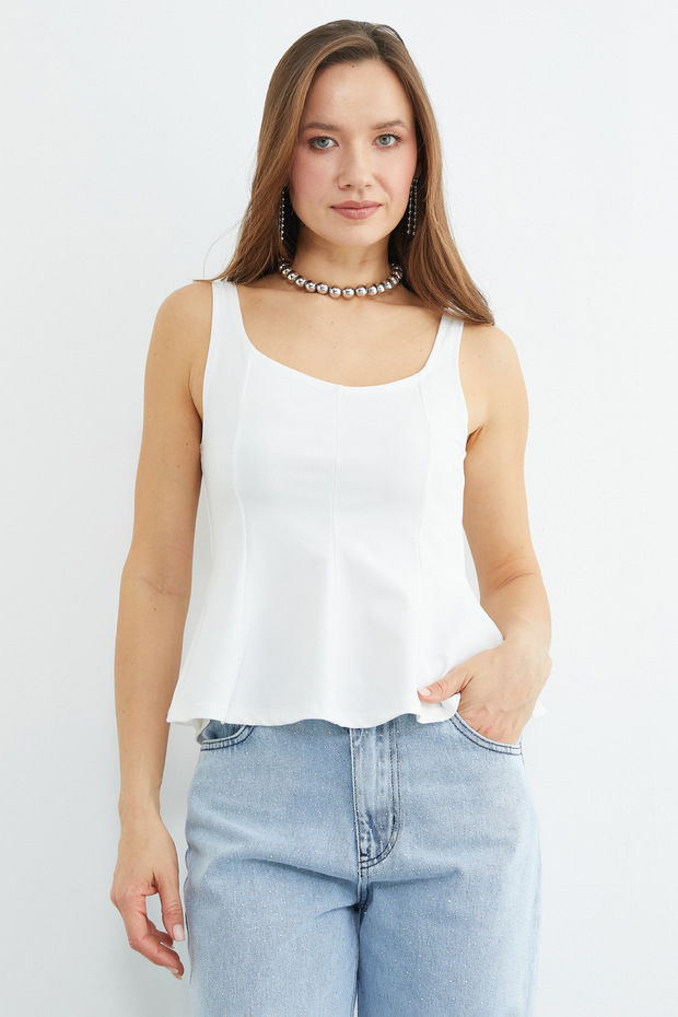 Kalın Askılı Peplum Bluz - 5