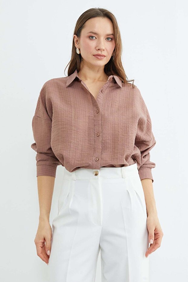 Basic Düğmeli Krinkıl Gömlek - 2