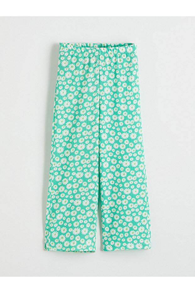Nevavm Floral Girl's Pants with Elastic Waist and Difference in Color