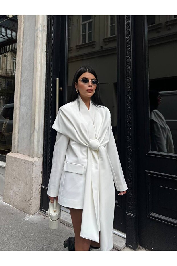 Women's Shawl Collar Tie-Up Jacket Dress