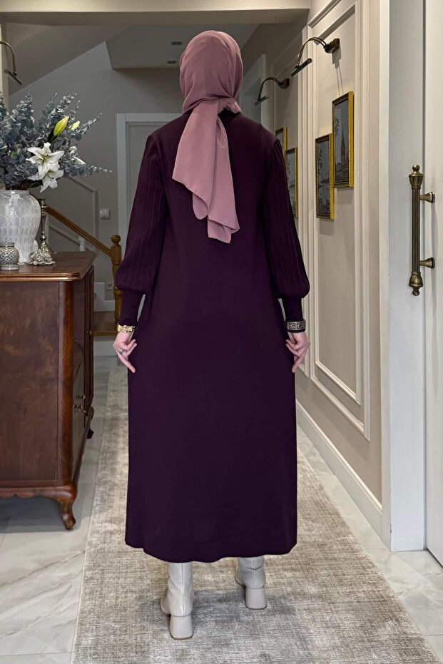 Yağmur Triko Elbise Mürdüm - 6