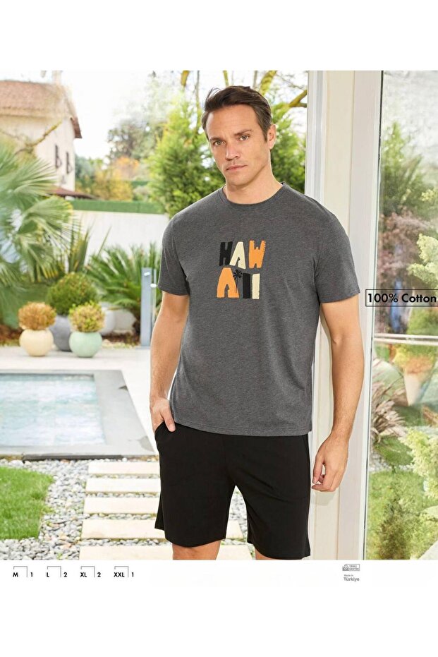 Men's Short Sleeve Shorts Crew Neck 100% Cotton Pajama Set