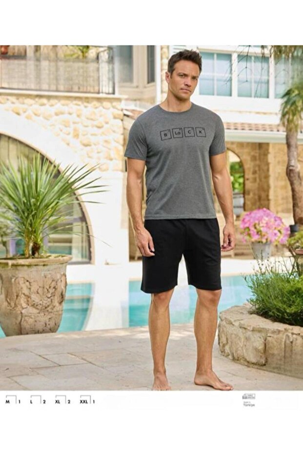 Men's Short Sleeve Shorts Crew Neck 100% Cotton Pajama Set