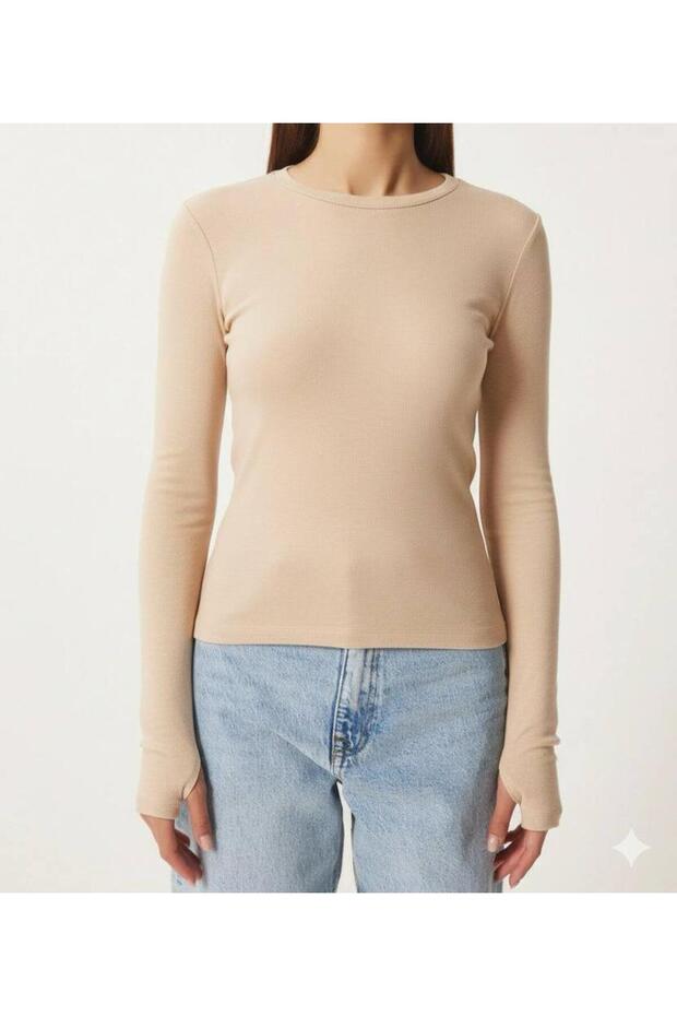 Women's Circular Neck Modal Cotton Finger-Through Body Blouse