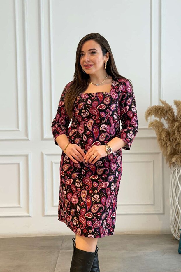 Square Neck Flannel Dress