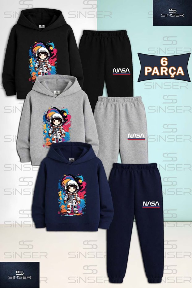 Children's Unisex Astronaut Girl Colorful Canvas 3-Piece Hooded Tracksuit Set