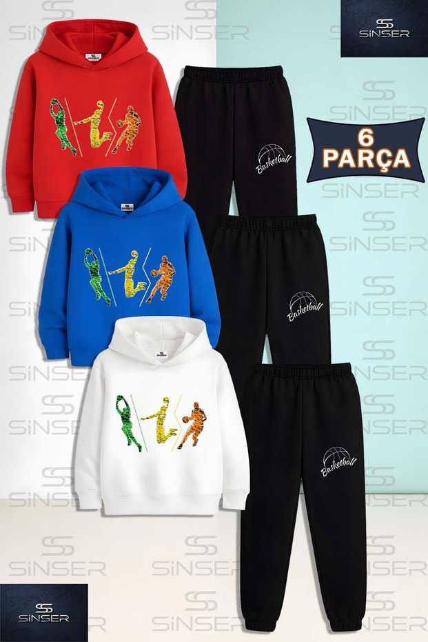 Children's Unisex Basketball Player 3-Piece Colorful 3-Piece Hooded Tracksuit Set
