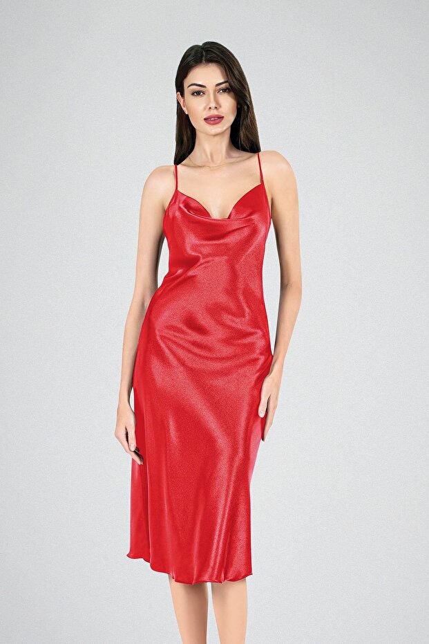 Women'S, Long, Degaje Collar, Satin Nightgown