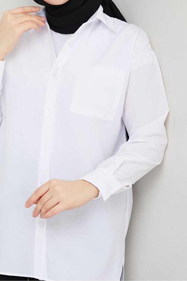 beyaz tek cepli gömlek - 5