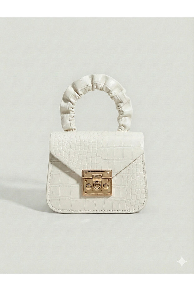 - حقيبة جلدية صغيرة بنمط جلد التمساح مع مقبض قابل للشد - 1