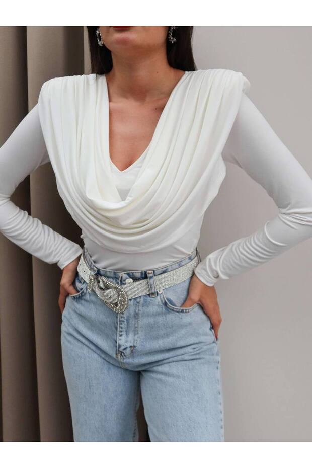 Zr Model Ön Drapeli Yaka Bluz - 3