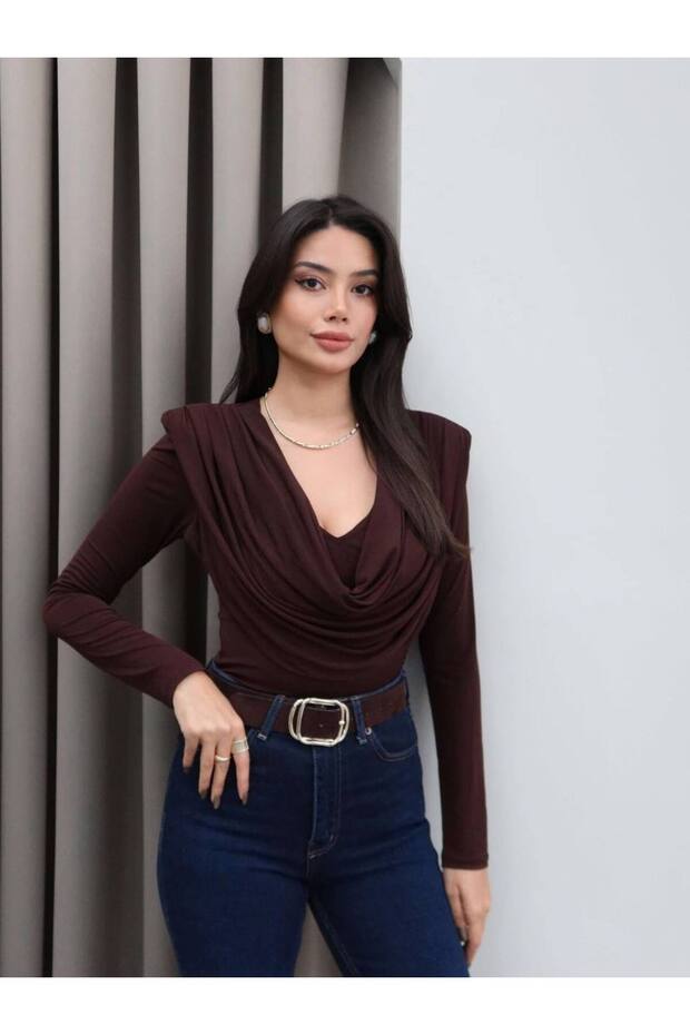 Zr Model Ön Drapeli Yaka Bluz - 2