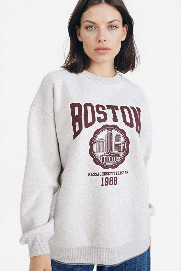 Oversıze Baskılı Kalın Sweatshirt G7173AX25WN - 2