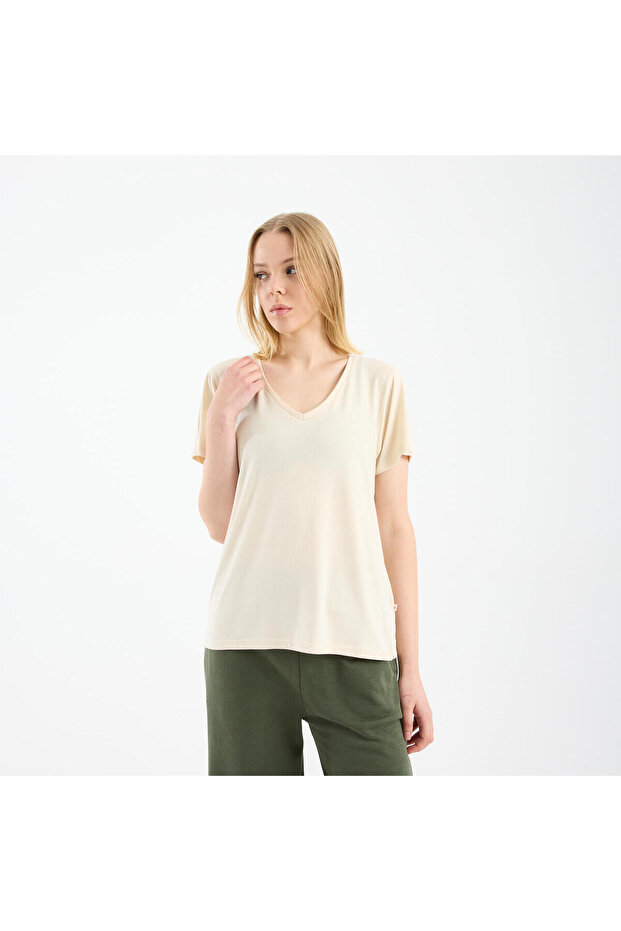 Kadın Kum Beji Basic T-shirt - 3