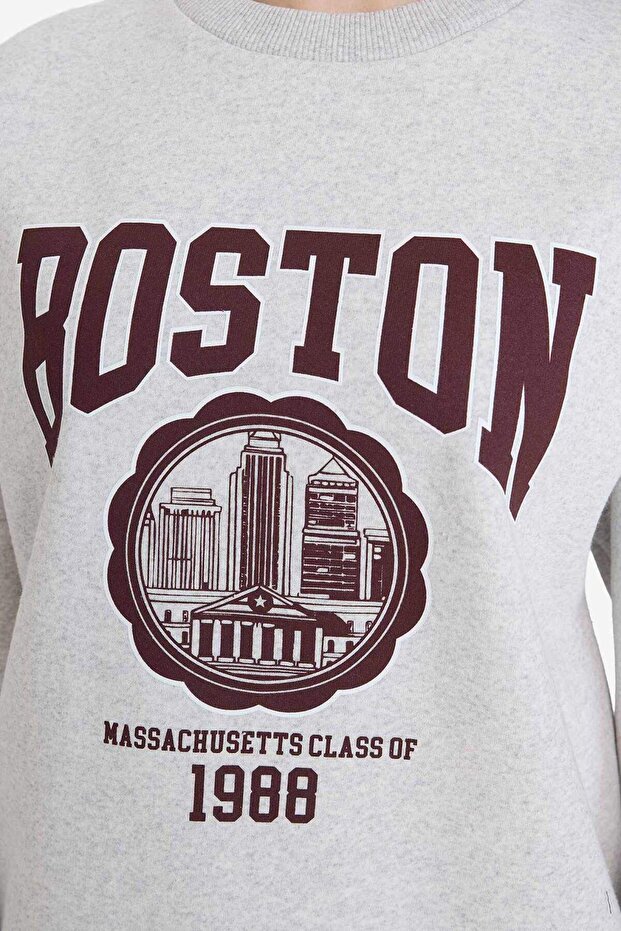 Oversıze Baskılı Kalın Sweatshirt G7173AX25WN - 3