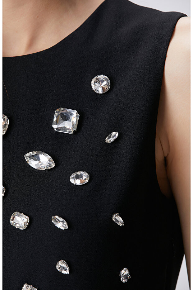Siyah Taşlı Abiye Elbise - 6