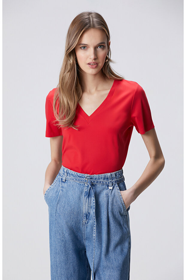 Kırmızı Basic T-shirt - 1