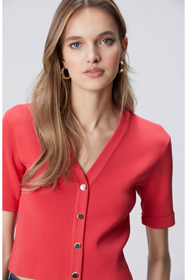 Nar Çiçeği Kısa Kol Triko Ceket - 2